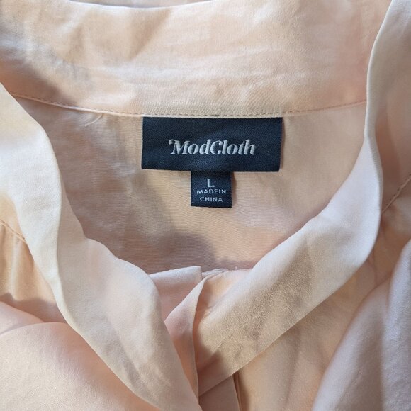 NWOT Mod Cloth blouse with tie at neck, 3/4 length sleeve, blush, semi-sheer - Picture 6 of 10